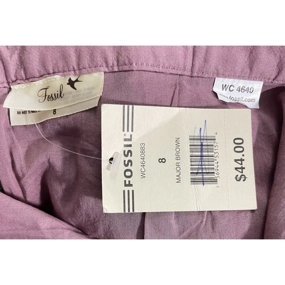 NWT Fossil 8 Mini Skirt Pleated Layered Brown Pink Polka Dots Embroidered